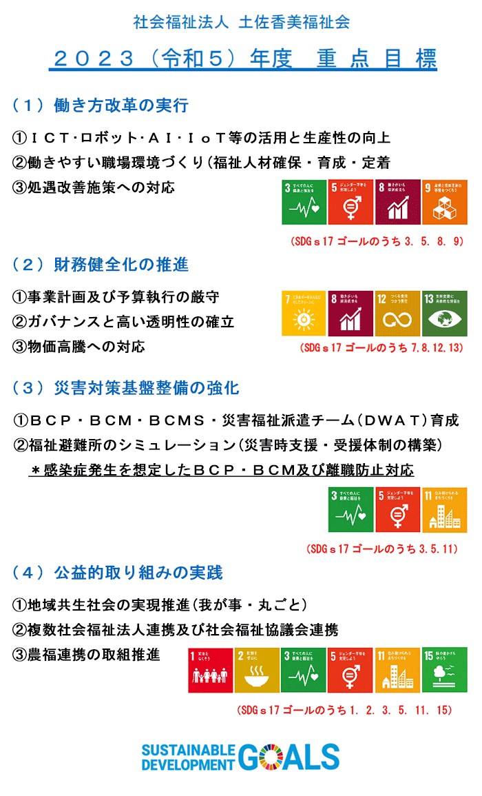 2023年度土佐香美福祉会重点目標